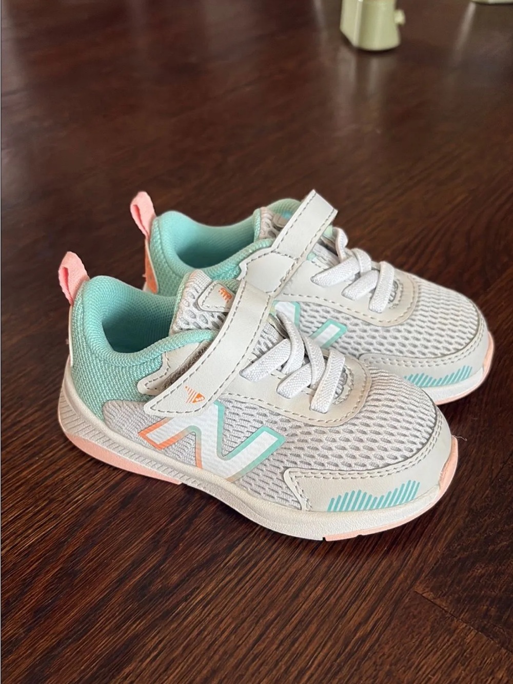 New Balance Kids Sneakers in Gray, Mint & Pink - Hook-and-Loop Strap
